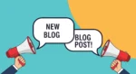 Illustration of megaphones announcing a new blog post, representing when to refresh, merge, redirect, or write new blog content for SEO.