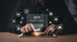 Person using a tablet with RFP and request for proposal graphics