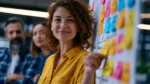 Association team planning member engagement with colorful sticky notes
