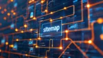 Digital sitemap graphic with connected website pathways, representing XML sitemaps, crawl discovery, technical SEO, and website structure.